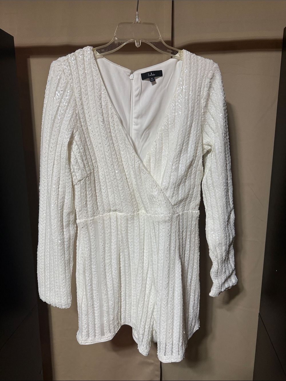 Lulu's White Sequin Cable Knit Long Sleeve Romper
